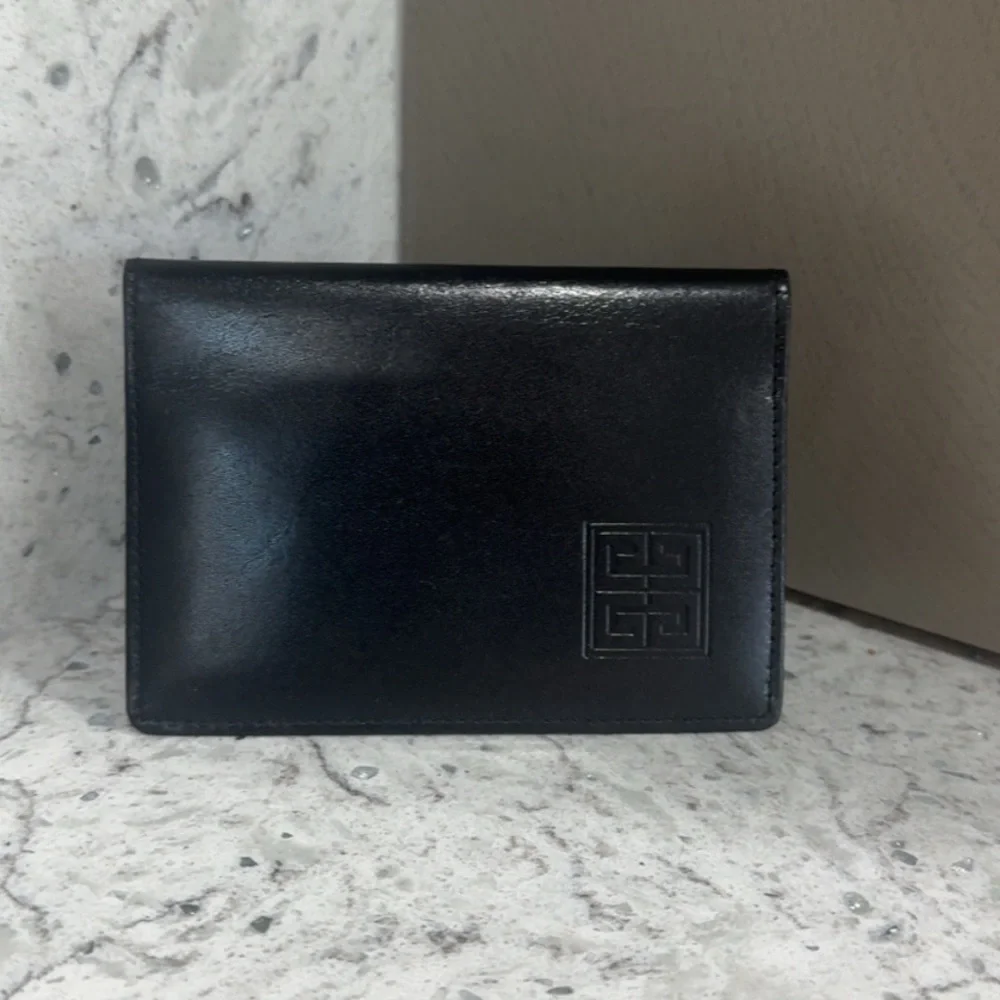GIVENCHY Wallet Black Leather Card Case 4X3 Holder AUTHENTIC